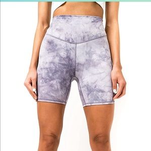 Purple Tie Dye KAMO Fitness Ellyn High Waisted 6” inseam shorts